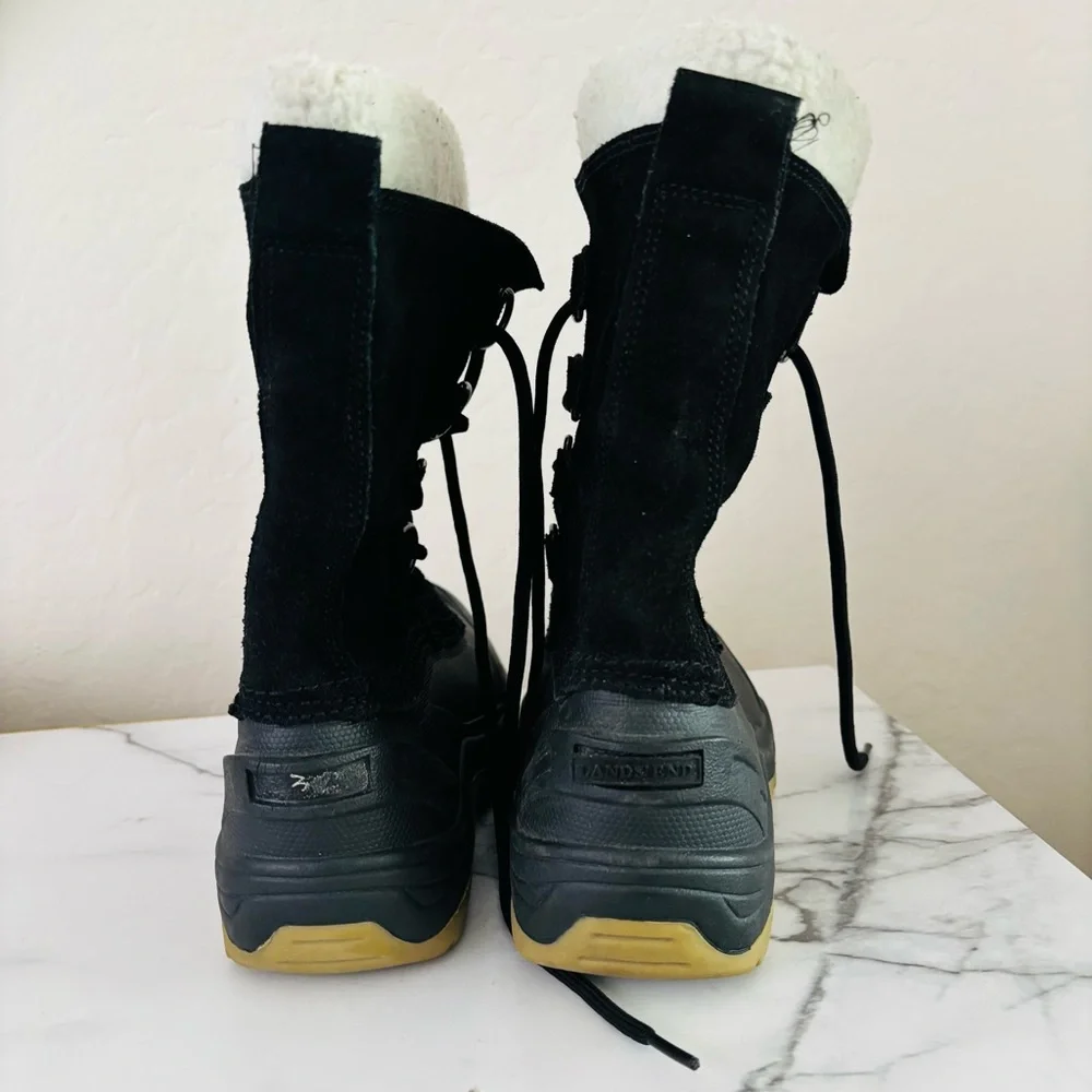 Lands End‎ 394530 Black Leather Rubber Waterproof Insulated Snow Boots Boys 3